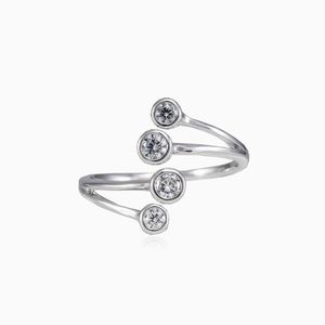 💚3/20$5/25💚SILVERTONE 4 STONE BEZEL BYPASS ADJUSTABLE RING